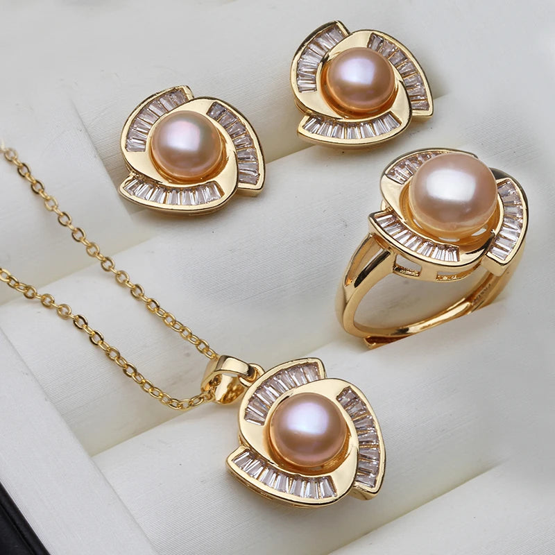 luckacco real natural freshwater pearl necklace earrings set woman,luxury pearl pearl stud earrings set jewelry wife birthday gift white