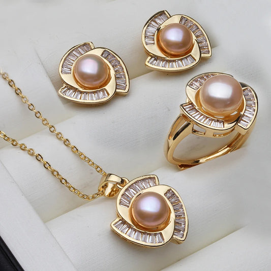 Luckacco Real Natural Freshwater Pearl Necklace Earrings Set Woman,Luxury Pearl Pearl Stud Earrings Set Jewelry Wife Birthday Gift White