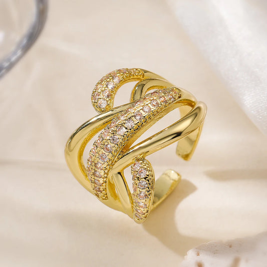 Luckacco 31styles Luxury AAA Cubic Zirconia Inlay Copper Wedding Jewelry Gold Color Statement Geometric Rings For Elegant Women