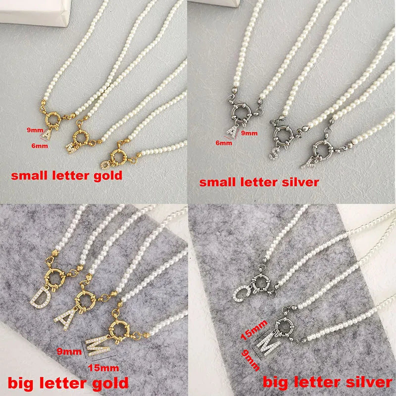 luckacco qmhje initial charm letters imitation pearl necklace women men choker stainless steel clasp sailor buckle 42cm small alphabet