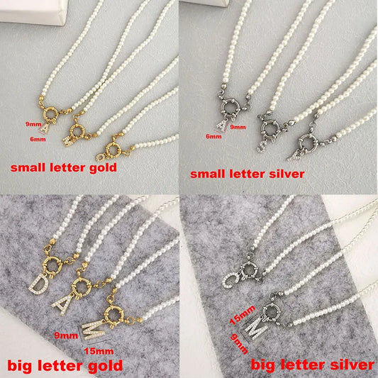 Luckacco QMHJE Initial Charm Letters Imitation Pearl Necklace Women Men Choker Stainless Steel Clasp Sailor Buckle 42cm Small Alphabet