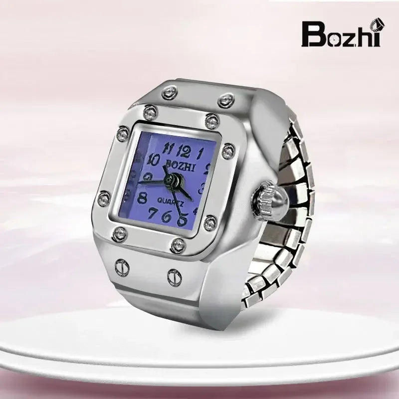 luckacco vintage punk quartz finger watch ring for women men couple rings digital watches elastic stretchy finger band ring jewelry clock