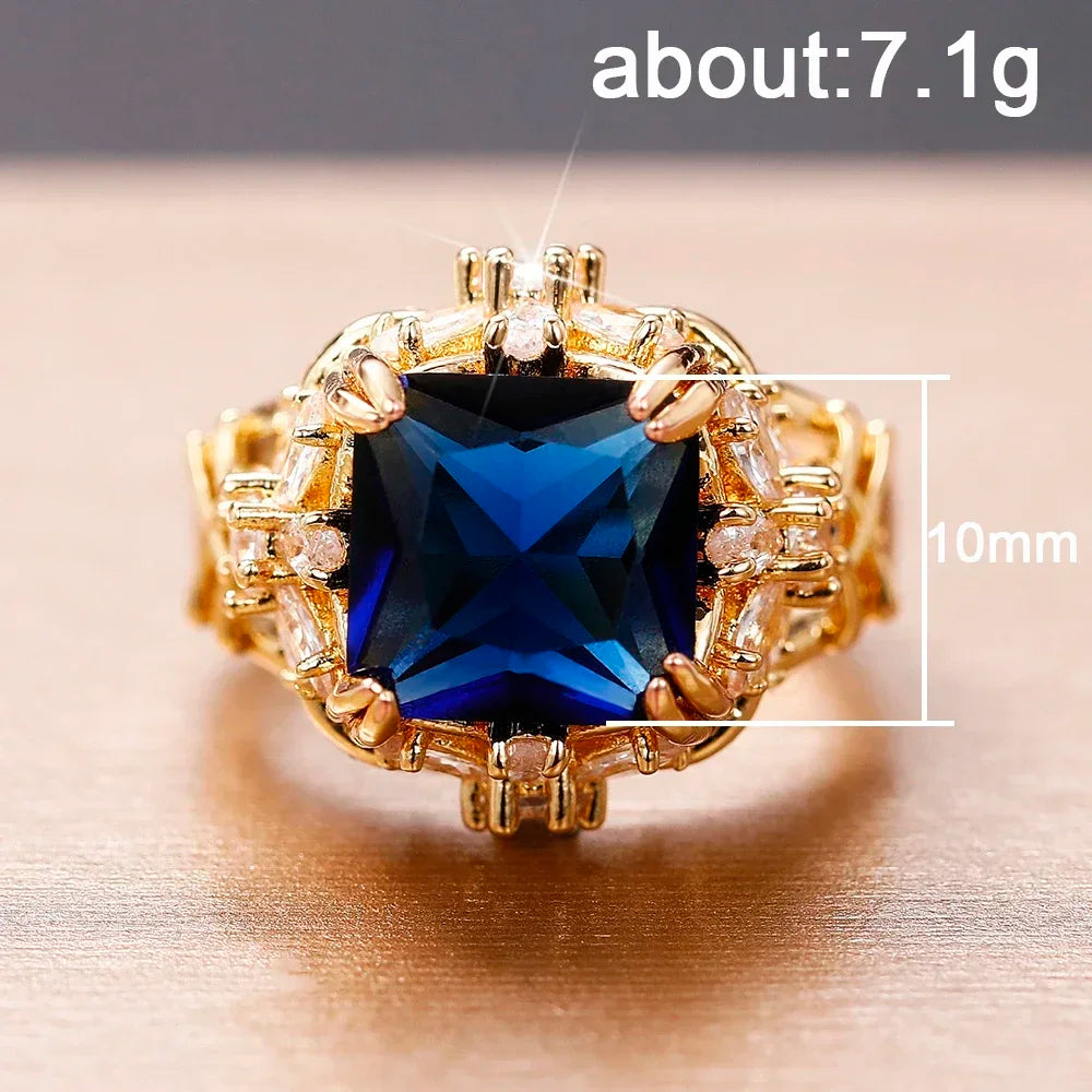 luckacco daily picks gorgeous dark blue cz female ring dazzling flower design aesthetic women accessories anniversary party new 2025 jewelry