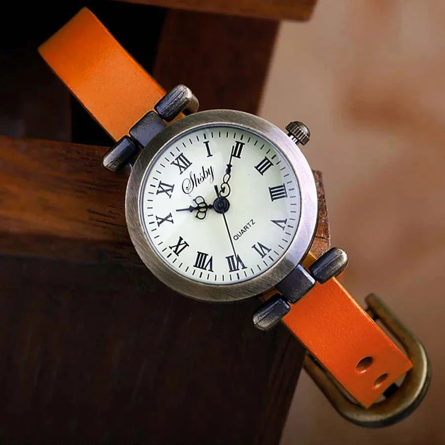 luckacco shsby new fashion hot-selling female antique bronze leather watch roma vintage watch women dress watches