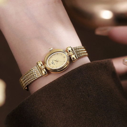 Luckacco High Quality Women Watches 2025 Vintage Luxury Jewelry Wheat Bracelet Quartz Ladies Watch Small Dial Elegant Watch For Women