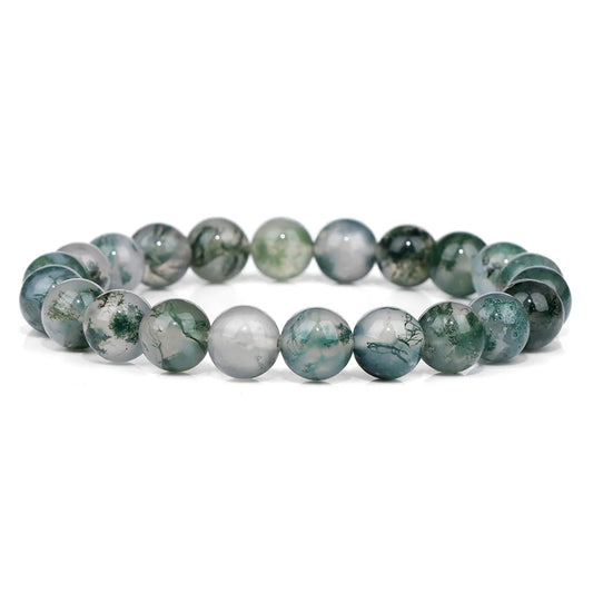 Luckacco Handmade Natural Stone African Stone Beads Bracelet Men Yoga Mala Jewelry Green Moss Agates Beaded Bracelet for Women Men