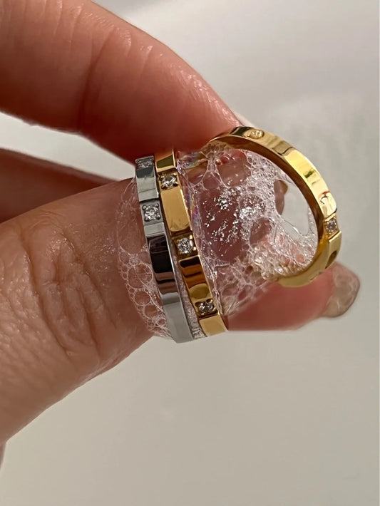 Luckacco Waterproof Stone Inlaid Finger Joint Ring for Women Exquisite Engraving Geometric Pattern Female Statement Party Wedding Rings