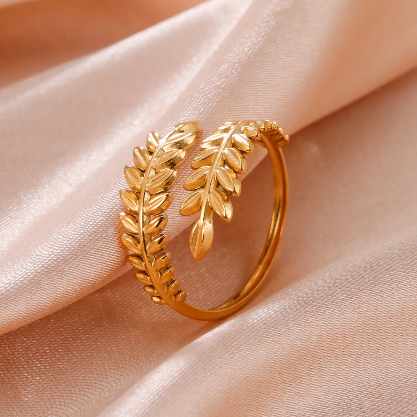 luckacco skyrim new in wheat ears leaf ring boho stainless steel gold color open women rings 2025 trendy jewelry valentine gift