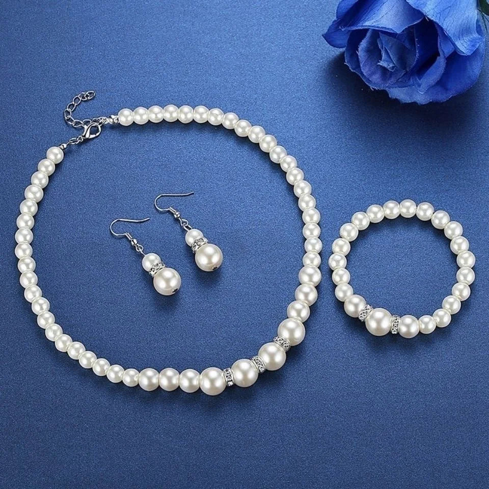 luckacco picks 4 pcs women's pearl jewelry set fashion simulated pearls versatile earrings necklaces bracelets jewelry set gift