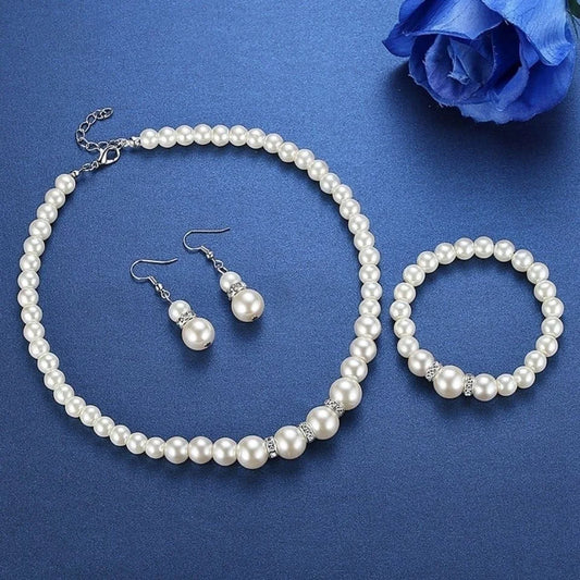 Luckacco picks 4 Pcs Women's Pearl Jewelry Set Fashion Simulated Pearls Versatile Earrings Necklaces Bracelets Jewelry Set Gift