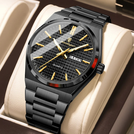 Luckacco POEDAGAR Luxury Men Watch Date Week Waterproof Luminous Stainless Steel Watch For Man Casual Quartz Men's Watches Male Sport+Box
