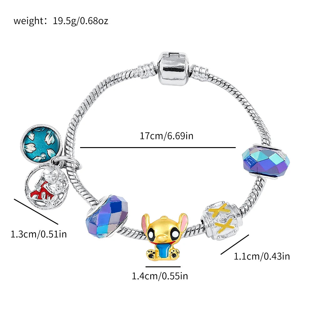 luckacco disney beaded bracelet lilo and stitch cartoon cute metal charms bangle diy beads chain jewelry gifts accessories for women kids