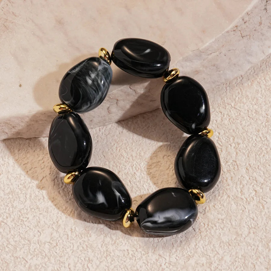 luckacco 7 styles trendy splicing acrylic round beads bracelets bohemian thick irregular resin elastic bangles retro jewelry for women f