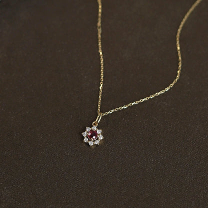 Luckacco 925 Sterling Silver Electroplated 14K Gold Red Zircon Sun Pendant Necklace for Women Wedding Party Jewelry