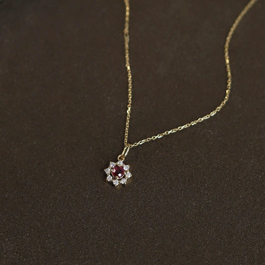 Luckacco 925 Sterling Silver Electroplated 14K Gold Red Zircon Sun Pendant Necklace for Women Wedding Party Jewelry
