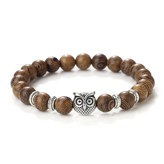 Luckacco Vintage Owl Charm Bracelets & Bangles For Men Women Natural Lava Stone Malachite Beads Couple Bracelets Friendship Jewelry Gifts