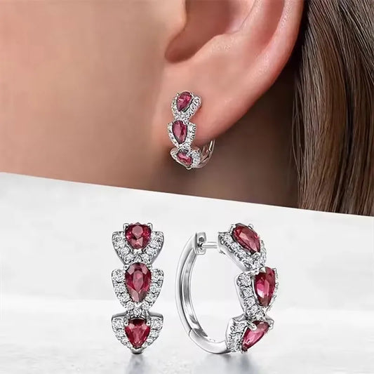 Luckacco Droplet Shiny Synthetic Gems Decor Hoop Earrings Elegant Simple Style Banquet Party Ear Ornament Female Gift