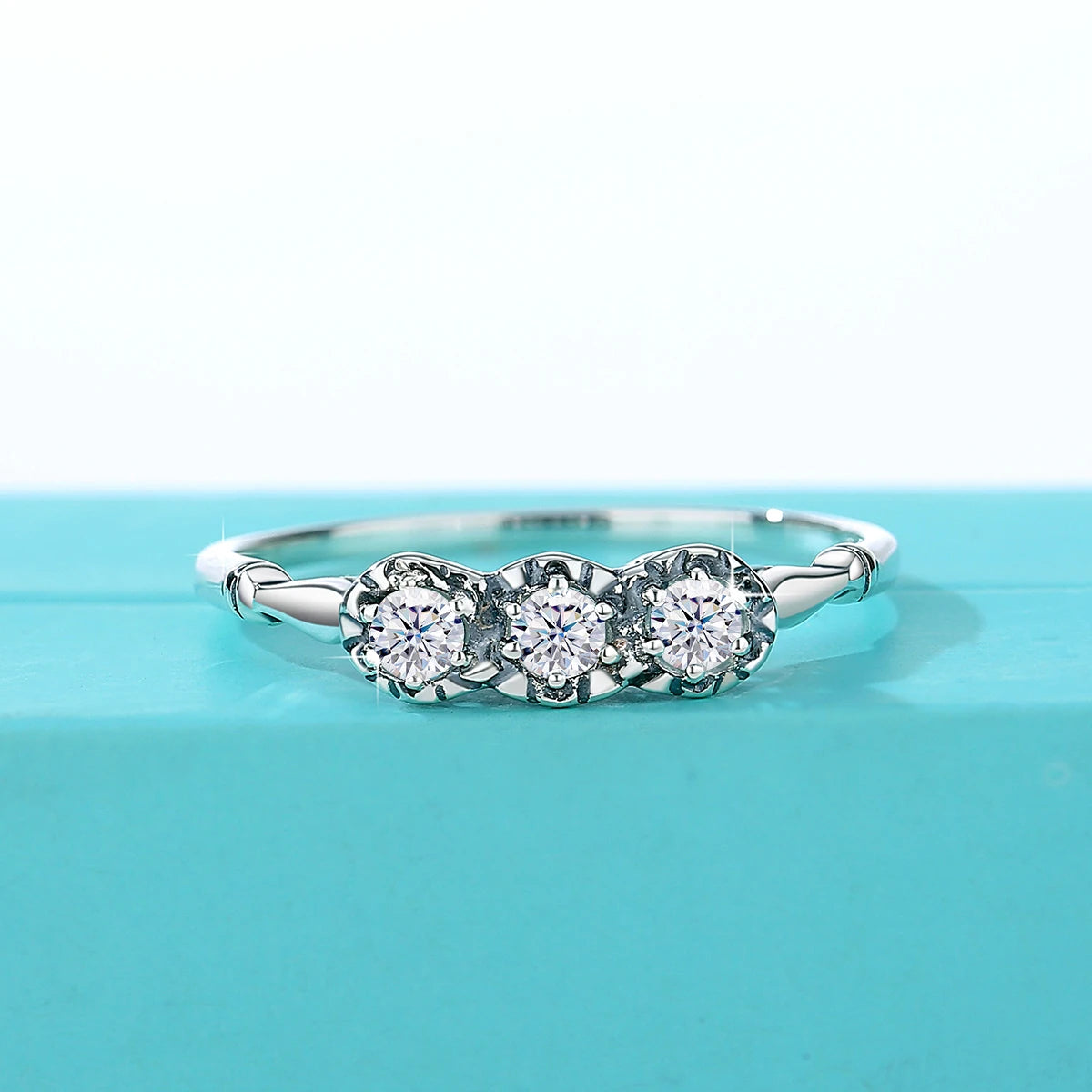 luckacco 3 stone rings for woman 3mm d color moissanite with certificate 100% 925 sterling silver luxury designer engagament jewelry sale