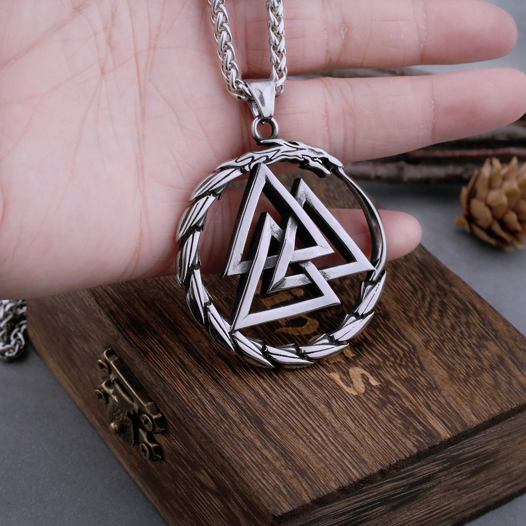 Men's Stainless Steel Viking Self Devourer Ouroboros Odin Valknut Amulet Dragon Pendant Necklace Jewelry as a Men's Gift - luckacco