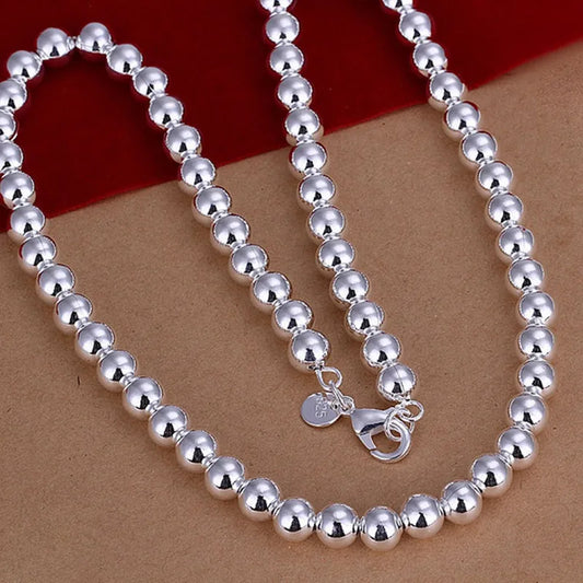 Luckacco Andara 925 Sterling Silver 4MM/6MM/8MM/10MM Smooth Beads Ball Chain Necklace For Women Men Fashion Jewelry