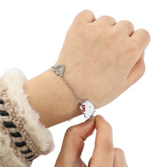 Luckacco Anime Sanrio Bracelet Cartoon Figure Hello Kitty Head Heart Shape Rhinestones Metal Bracelet Bangle Kawaii Jewelry Accessories