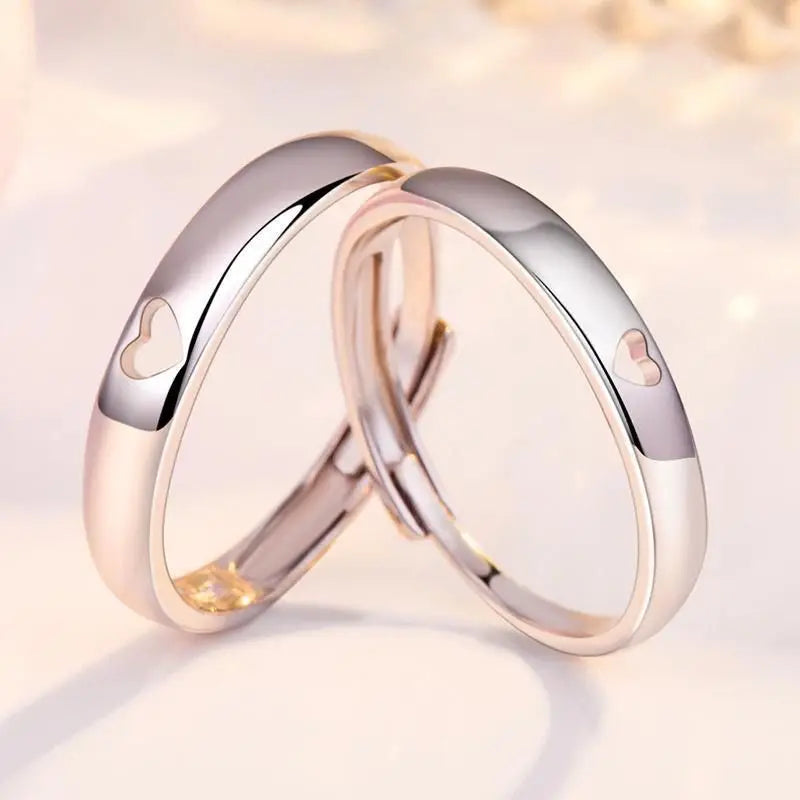 luckacco high-quality couple wedding ring for woman men 2pcs love heart zircon adjustable rings fashion stainless steel engaged jewelry
