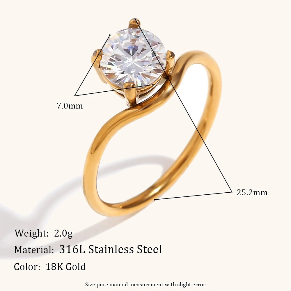 luckacco la. muses sparkling luxury water drop shaped cubic zirconia stainless steel women's ring 18k gold plated waterproof jewelry gift