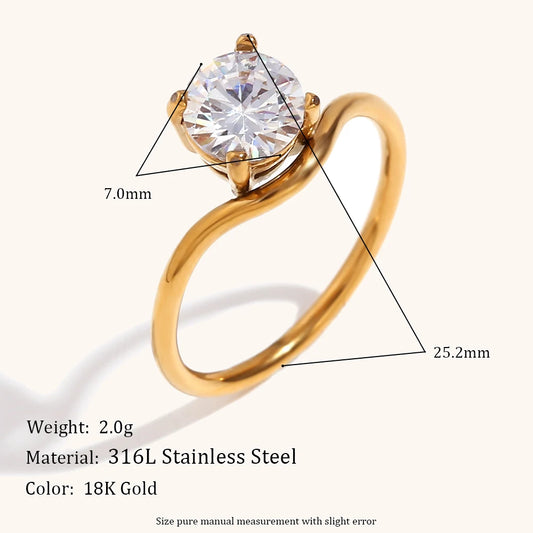 Luckacco La. Muses Sparkling Luxury Water Drop Shaped Cubic Zirconia Stainless Steel Women's Ring 18K Gold Plated Waterproof Jewelry Gift