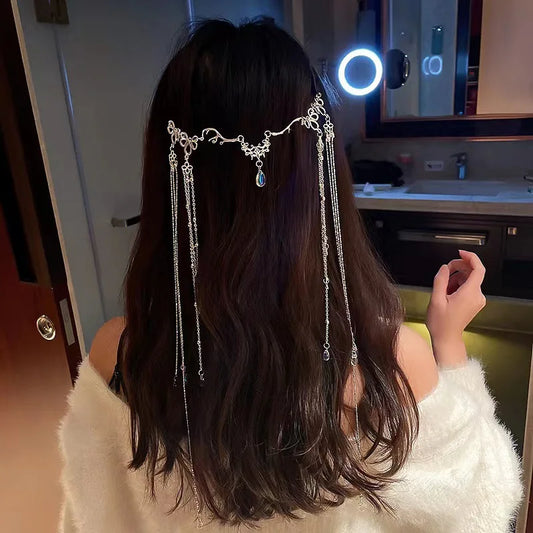 Luckacco Handmade Sweet Wedding Headpiece Crystal Bridal Head Chain Tiara Hair Jewelry for Women Rhinestone Forehead Headband Accessories