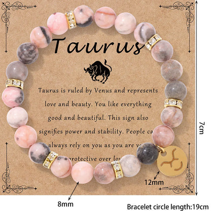 Luckacco MHS.SUN 12 Star Zodiac Sign Pink Zebra Stone Beaded Bracelets Constellation Fashion Birthday Party Jewelry For Women Men