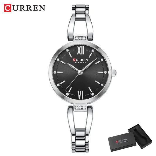 Luckacco CURREN Luxury Hight Quality Quartz Watch Fashion Charming Rhinestones Stainless Steel Band Women's Wristwatches