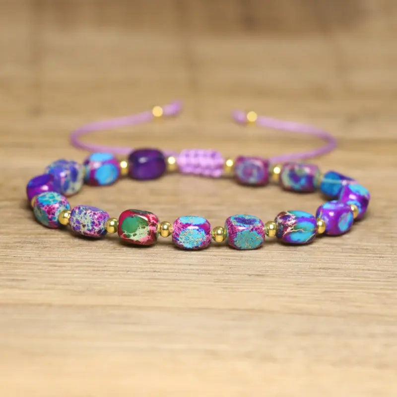 luckacco natural stone beaded bracelet, adjustable handcrafted bracelet, bohemian style, having the effect of calming the body and mind
