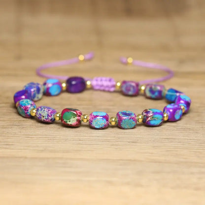 Luckacco Natural Stone Beaded Bracelet, Adjustable Handcrafted Bracelet, Bohemian Style, Having the Effect of Calming the Body and Mind
