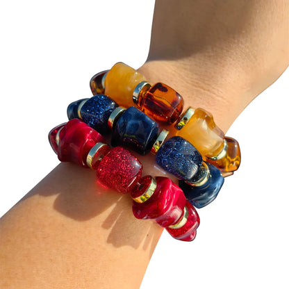 Luckacco New Acrylic Irregular Geometric Handmade Elastic Bracelet for Woman Man Colorful Beaded Statement Bracelets Unique Jewelry Gift