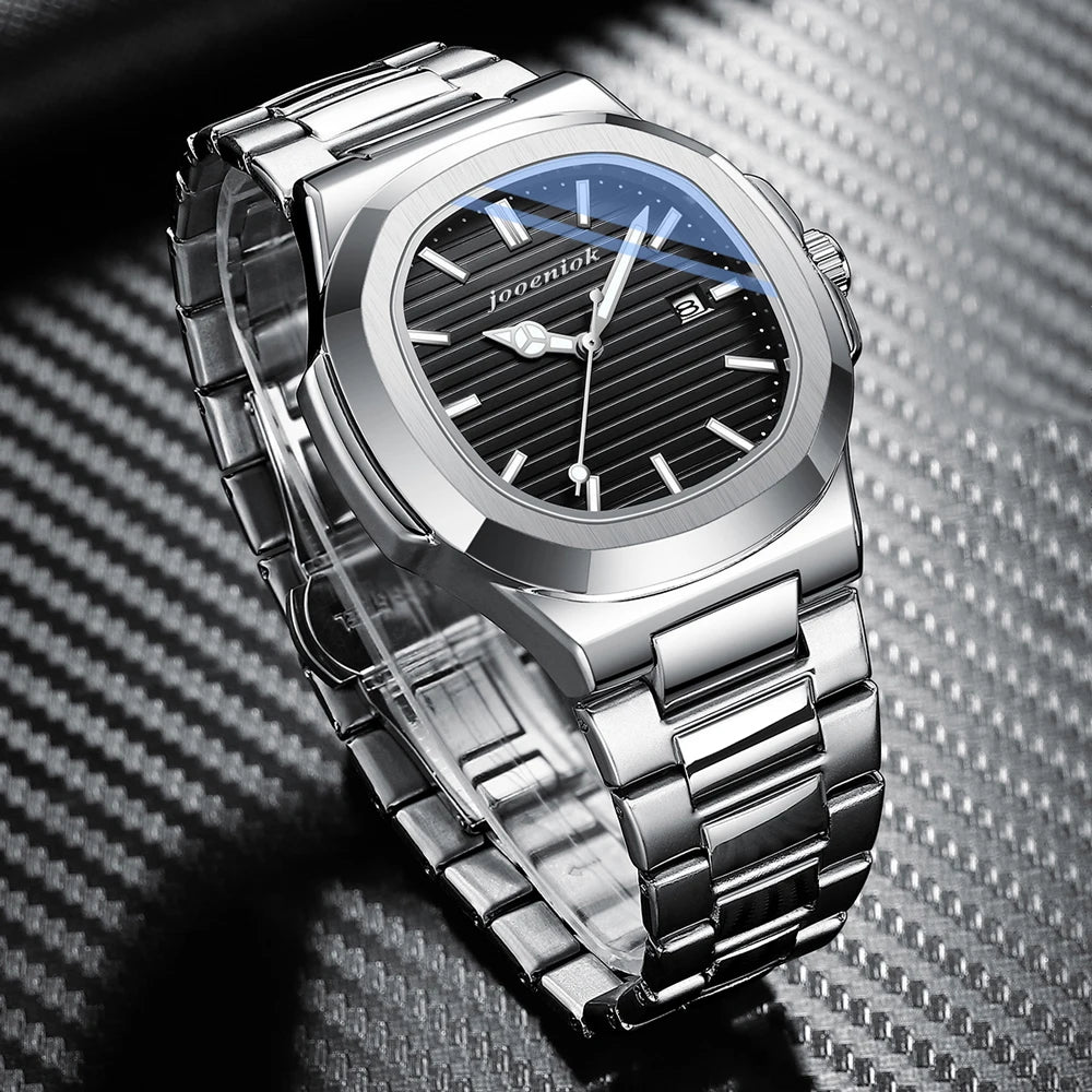 luckacco 2025 top brand luxury men wristwatch business waterproof luminous alloy polygonal case fashion quartz watch male with calendar