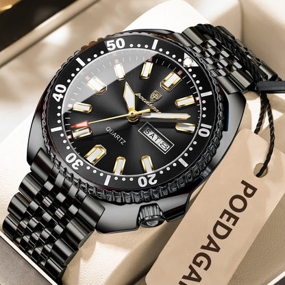 Luckacco POEDAGAR Business Men Watch Date Week Waterproof Luminous Luxury Man Wristwatch Sports Stainless Steel Men's Quartz Watches Male