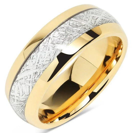 Luckacco Personalized Couple Stainless Steel Engagement Jewelry Ring, Opal Inlaid Dome Engagement Ring, Daily Matching Ring
