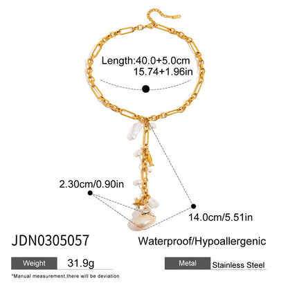Luckacco Zora Ocean Holiday Style Conch Pendant Acrylic Pearl Y Chain 18K Gold-plated Stainless Steel Handmade Chain Women's Jewelry