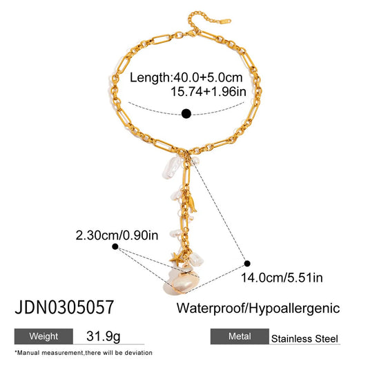 Luckacco Zora Ocean Holiday Style Conch Pendant Acrylic Pearl Y Chain 18K Gold-plated Stainless Steel Handmade Chain Women's Jewelry