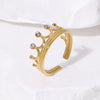 Luckacco Luxury Trendy Gold Color Stainless Steel Zircon Crown Couple Rings for Women Men Charm Party Finger Jewelry Colorfast Gift