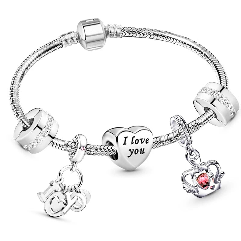 luckacco romantic style jewelry charm bracelets with family love beads bracelet for women couples pulseras jewelry gift special offer