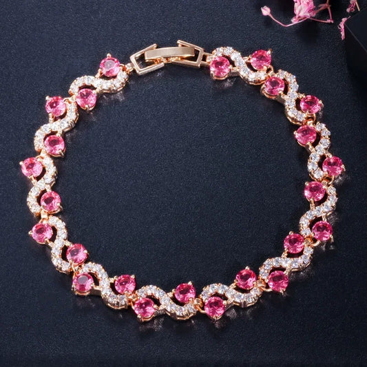 Luckacco Exquisite Shiny Tennis Ball Shape Crystal Zircon Bracelet for Women Fashion Evening Party Jewelry Girls Gift