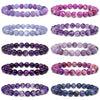 Luckacco Purple Stone Bracelet 8mm Natural Stone Fire Dragon Agates Amethysts Fluorite Jasper Beads Elastic Bracelets For Women Men