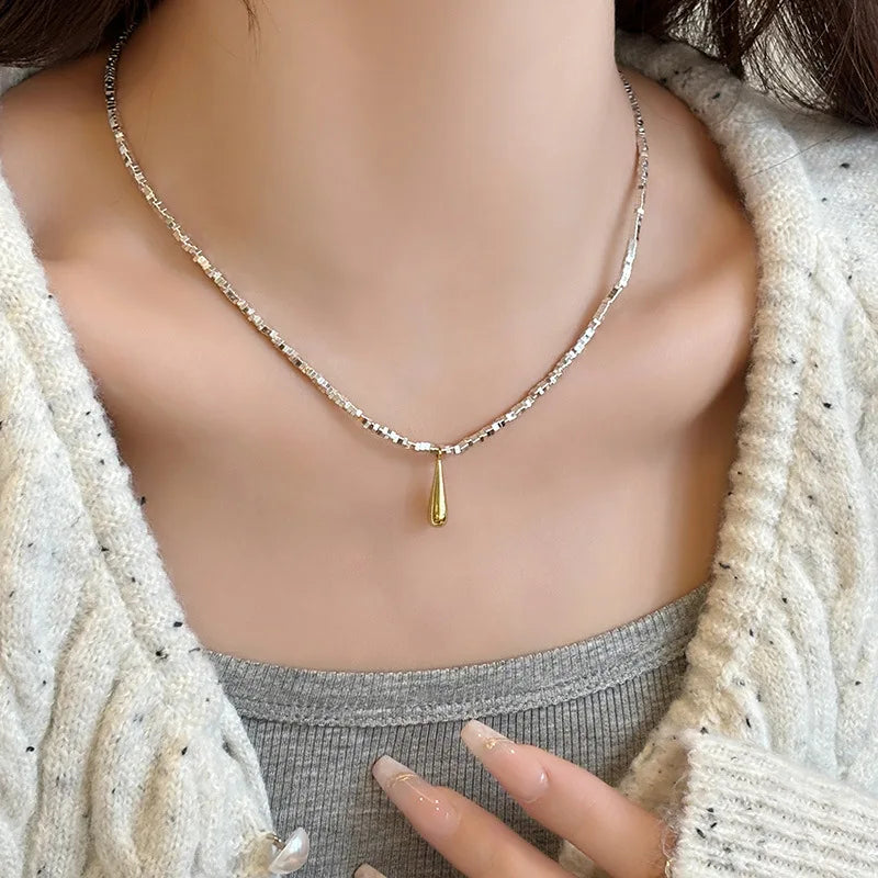 luckacco new trendy fashion 925 silver pearl simple elegant thin chain pendant necklace for women girl jewelry dropship