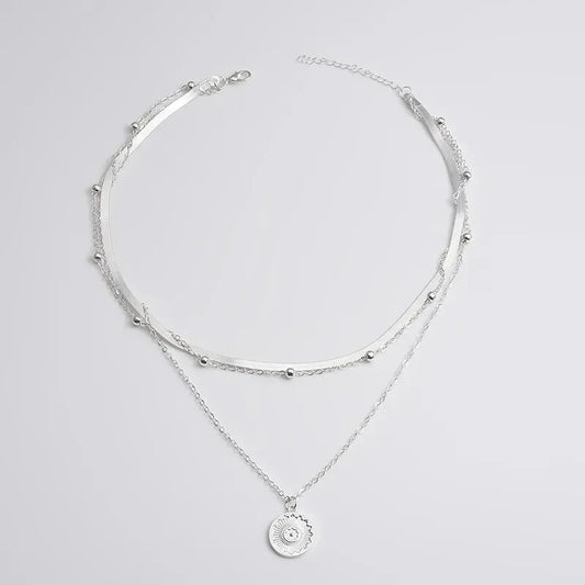 Luckacco Women Girls Silver Color Simple Three Layer Necklace Shiny Long Bar Pendant Women Wedding Gifts Exquisite Accessories