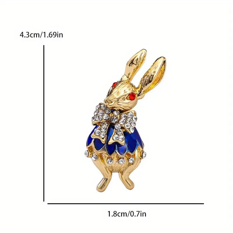 luckacco 1pc vintage baroque brooch ladies men's rabbit enamel crystal pin cute drip oil badge party gift dress ornaments