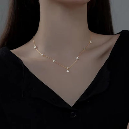 Luckacco Temperament Trend Four Leaf Zircon Flower Pendant Necklaces for Women Exquisite Stainless Steel Chokers Jewelry Anniversary Gift