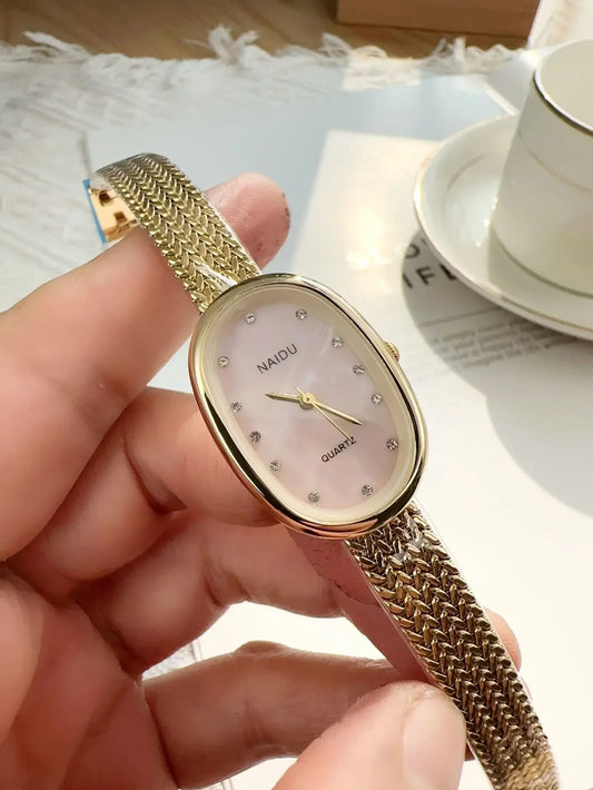 Luckacco Luxury Oval Dial Rhinestone Watch New Brand Quartz Watch for Women Adjustable Stainless Steel Strap Wristwatches  Gift