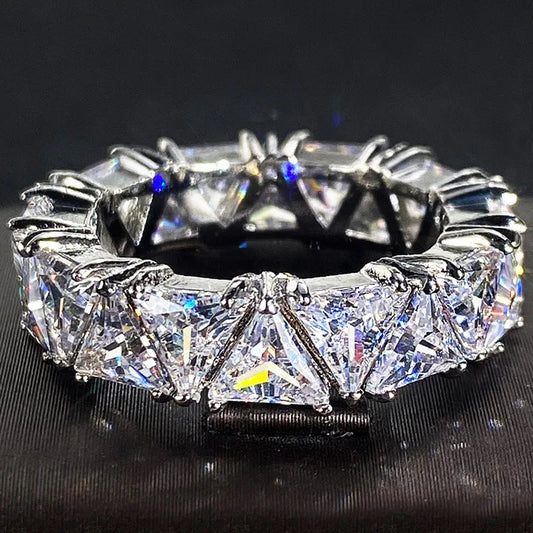 Luckacco Luxurious 925 Sterling Silver Ring, Triangular Zircon Ring with Aaa Zircon Crystal, Engagement Jewelry Gift for Women