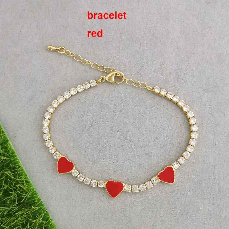 QMHJE Enamel Heart Charm Choker Necklace Bracelet Tennis White Colorful Crystal Chain Ice Geometric Jewelry Neck Collar Luxury - luckacco